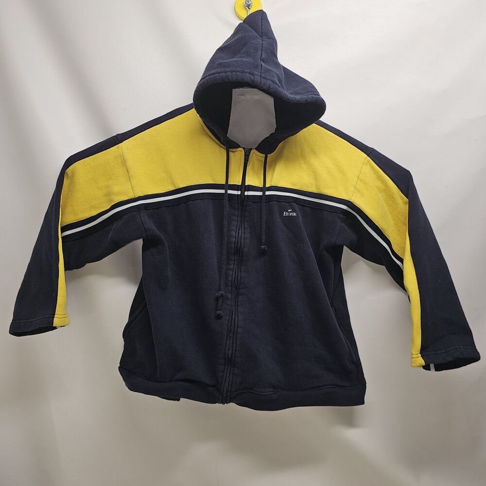 Etonic Activewear Jacket Size XL Navy Yellow Stripe Zip Hoodie Streetwear Retro